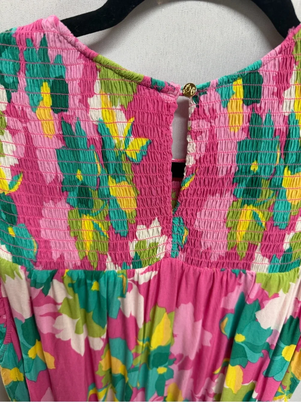 Draper James Floral Sundress Pink Smocked Midi Dress Ruffle Sleeve Belted Large